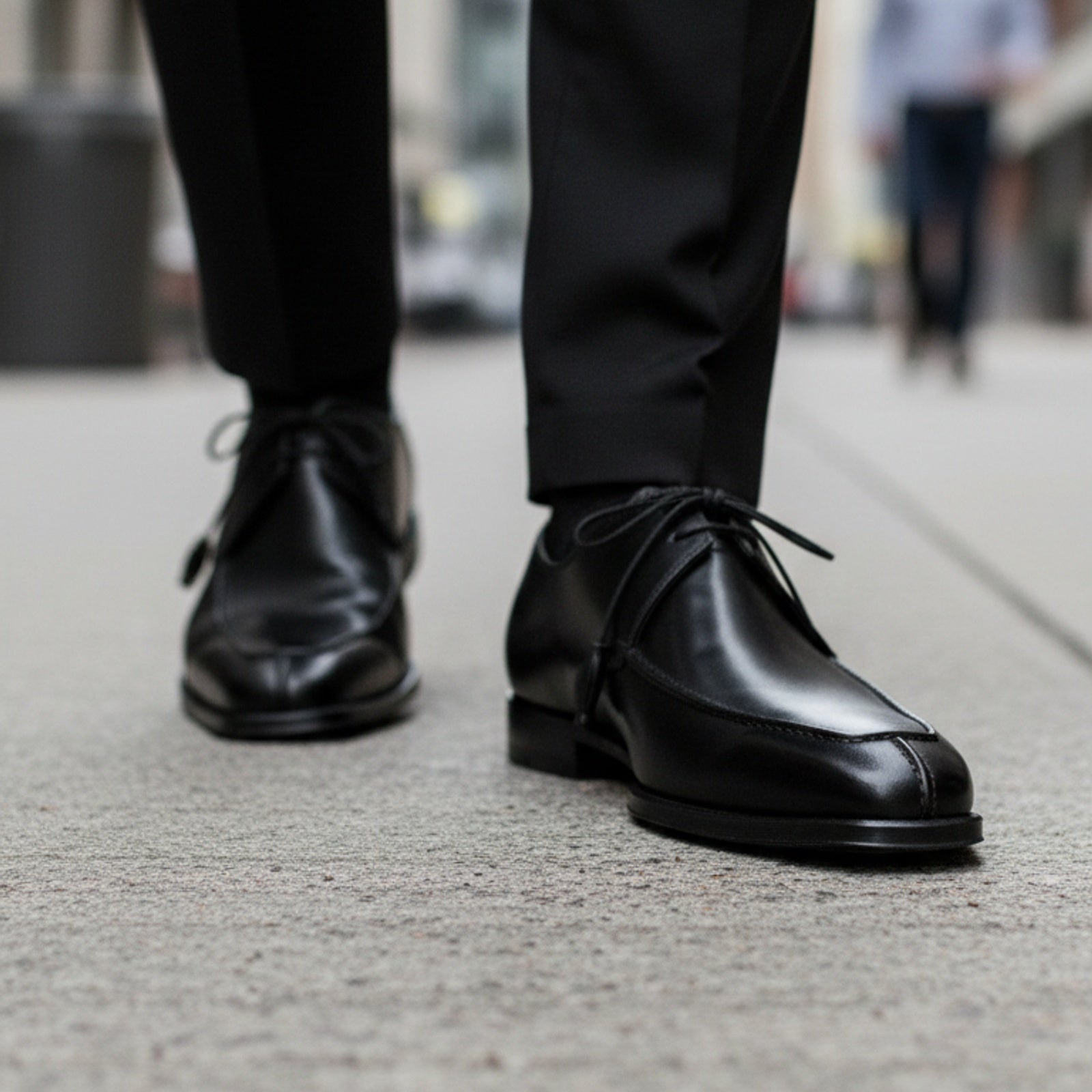 model-walking-street - Men's Black Leather Oxford Dress Shoes