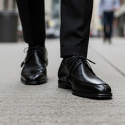 model-walking-street - Men's Black Leather Oxford Dress Shoes