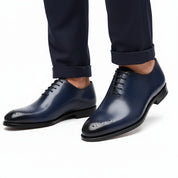 model-walking-street - Men's Blue Leather Oxford Brogue Shoes
