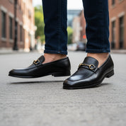 model-walking-street - Men's Brown Cow Leather Loafers