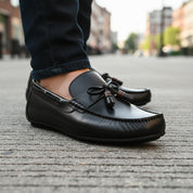model-walking-street - Men's Brown Genuine Cow Leather Casual Loafers
