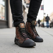 model-walking-street - Men's Brown Leather Advance Protection Shoes