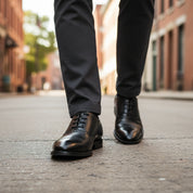 model-walking-street - Men's Brown Leather Brogue Dress Shoes