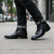 model-walking-street - Men's Brown Leather Chelsea Zipper Boots