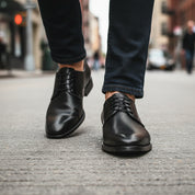 model-walking-street - Men's Brown Leather Derby Shoes