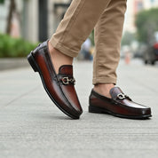 Men's Brown Leather Driving Shoes - model-walking-street