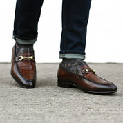 model-walking-street - Men's Brown Leather Formal Shoes