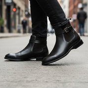 model-walking-street - Men's Brown Leather Jodhpur Boots