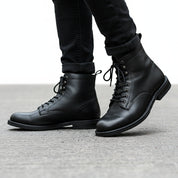 model-walking-street - Men's Brown Leather Lace-Up Boots