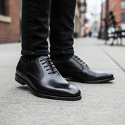 model-walking-street - Men's Brown Leather Oxford Shoes