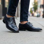 Men's Brown Leather Split Toe Lace Up Dress Shoes - model-walking-street