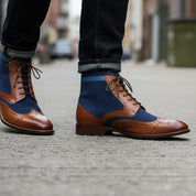 model-walking-street - Men's Brown Leather Wingtip Brogue Ankle Boots