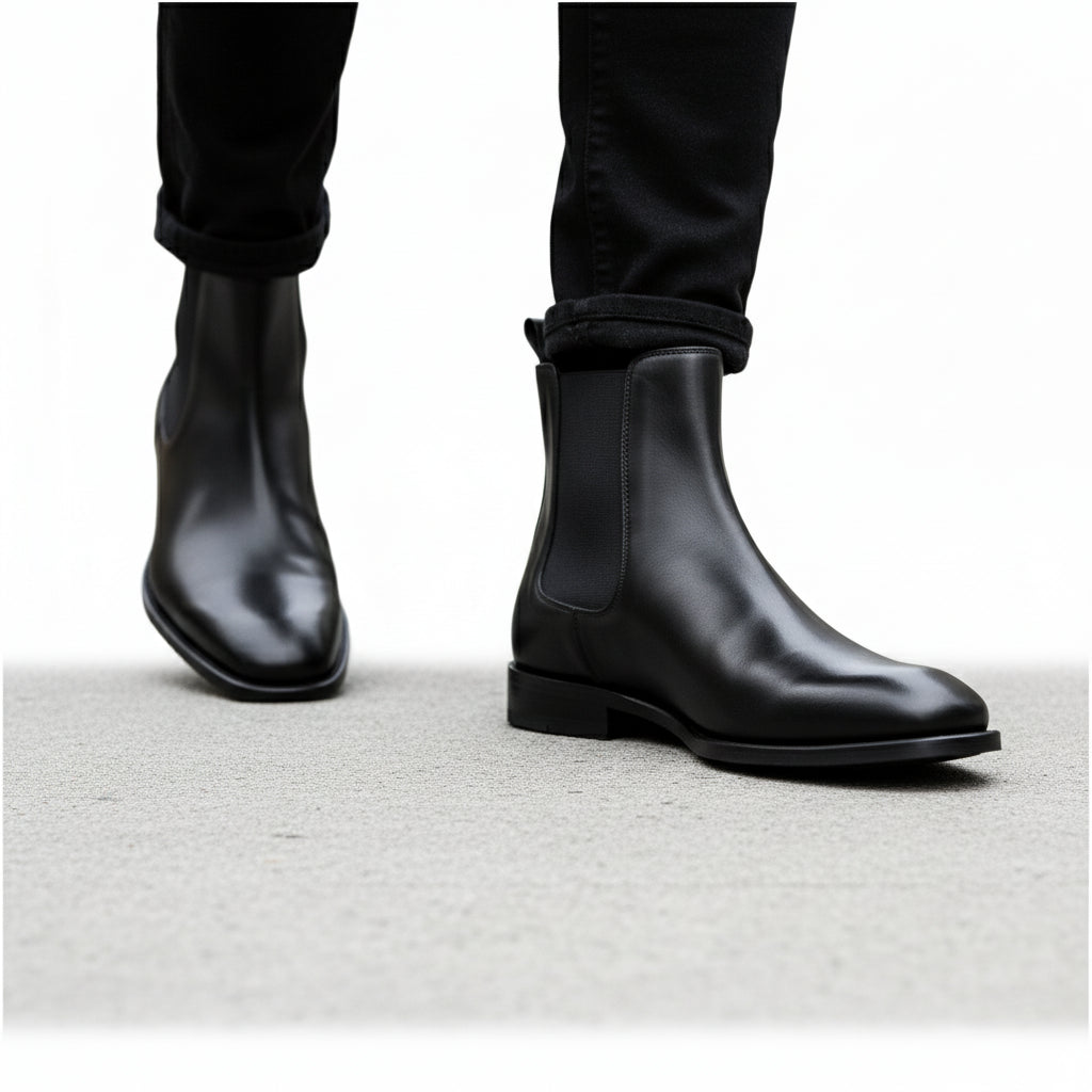 model-walking-street - Men's Brown Leather Zip Boots