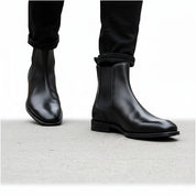 model-walking-street - Men's Brown Leather Zip Boots