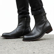 model-walking-street - Men's Brown Leather Zipper Ankle Boots