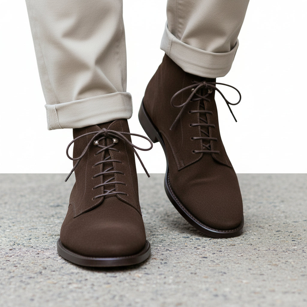 Men's Brown Suede Ankle Boots - model-walking-street