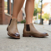 model-walking-street - Men's Brown Suede Chelsea Boots