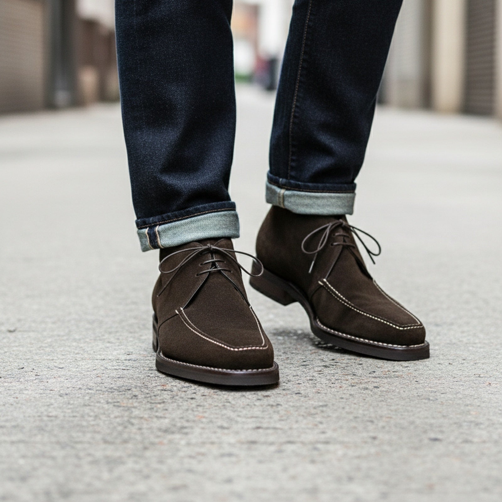 Men's Brown Suede Oxford Dress Shoes - model-walking-street