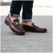 Men's Burgundy Genuine Leather Driving Shoes - model-walking-street