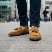 model-walking-street - Men's Casual Suede Tassel Loafers