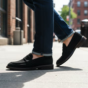 model-walking-street - Men's Classic Suede Slip-On Loafers