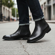 model-walking-street - Men's Cow Leather Chelsea Dress Boots