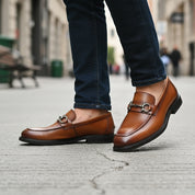 model-walking-street - Men's Cow Leather Classic Loafers