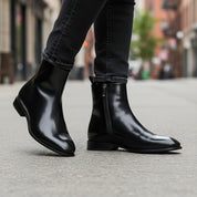 model-walking-street - Men's Cow Leather Waterproof Zipper Boots