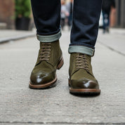 model-walking-street - Men's Full Grain Leather Brogue Boots