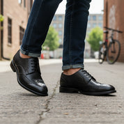 model-walking-street - Men's Full Grain Leather Brogue Dress Shoes