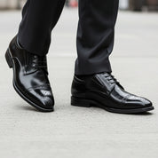 model-walking-street - Men's Full Grain Leather Brogue Dress Shoes