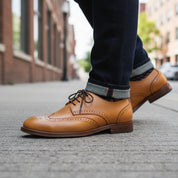 model-walking-street - Men's Genuine Leather Derby Shoes with Brogue Detailing