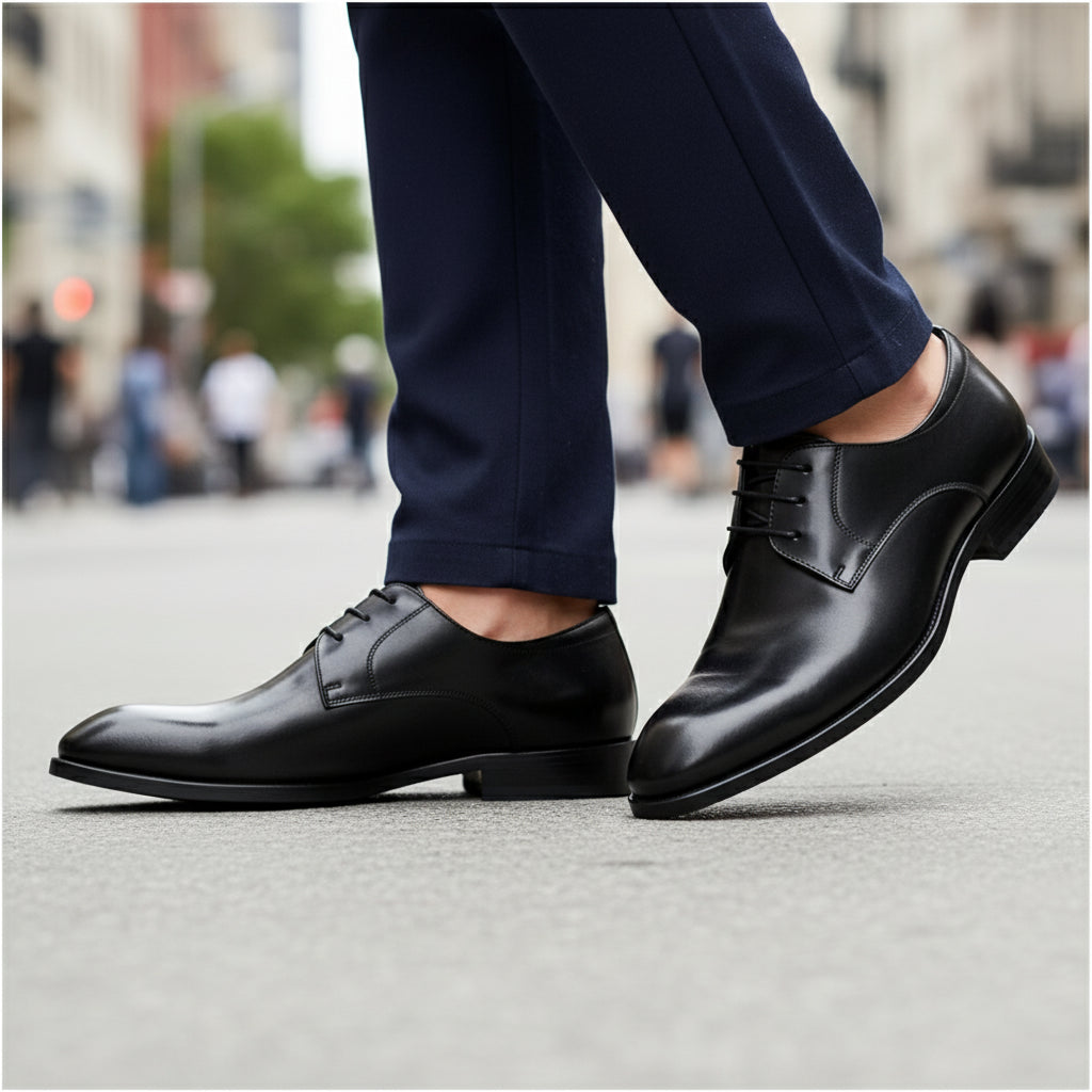 model-walking-street - Men's Genuine Leather Formal Brogues