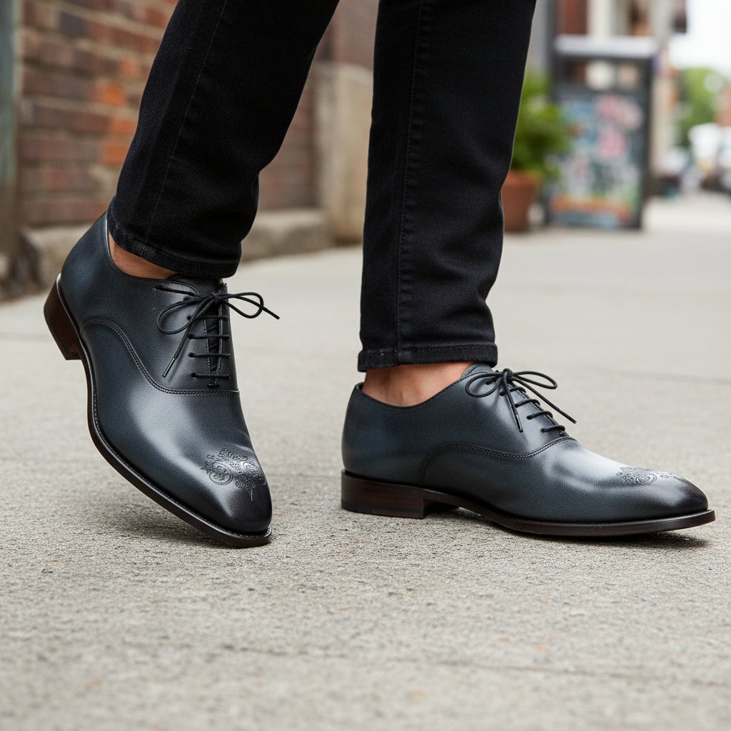 model-walking-street - Men's Genuine Leather Oxford Dress Shoes