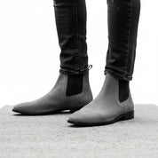 Men's Gray Suede Chelsea Boots - model-walking-street