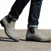Men's Gray Suede Chelsea Boots - model-walking-street