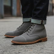 Men's Gray Suede Lace-Up Dress Boots - model-walking-street