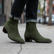 Men's Green Suede Ankle Boots - model-walking-street