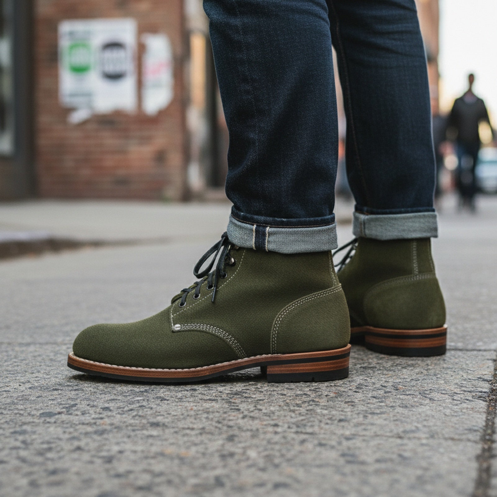 Men's Hunter Green Suede Ankle Boots - model-walking-street