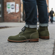 Men's Hunter Green Suede Ankle Boots - model-walking-street