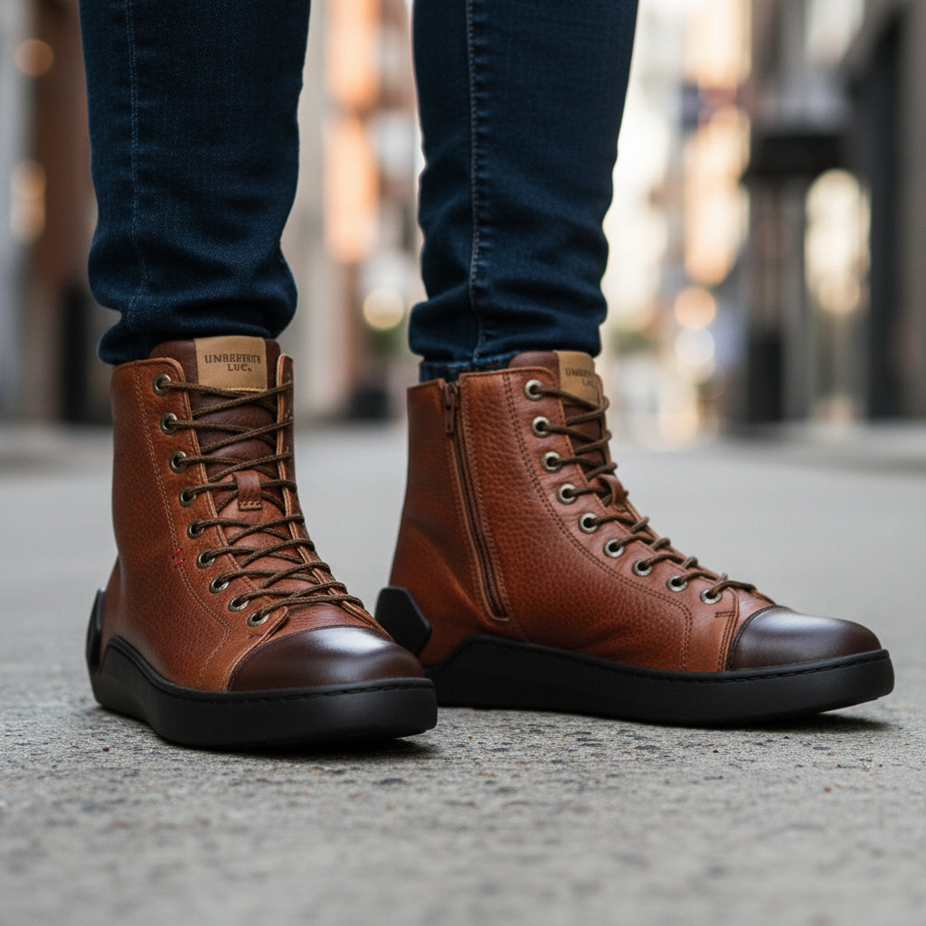 model-walking-street - Men's High-Top Genuine Leather Sneakers