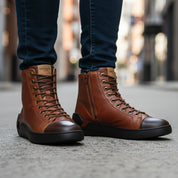 model-walking-street - Men's High-Top Genuine Leather Sneakers