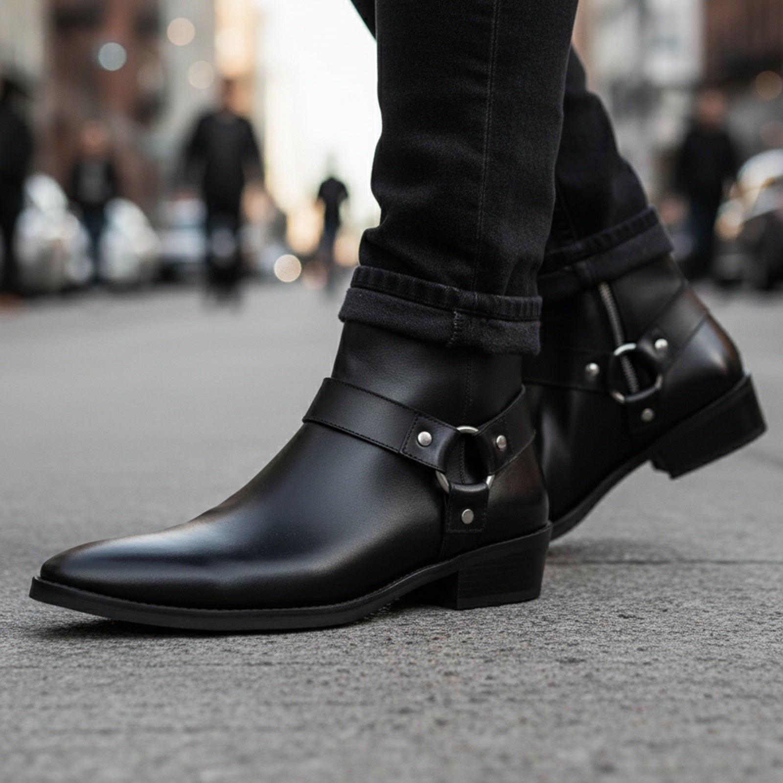 Men's Leather Ankle Boots with Fashion Zipper - model-walking-street