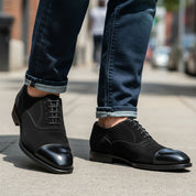 model-walking-street - Men's Leather & Suede Oxford Shoes
