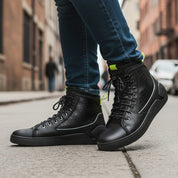 model-walking-street - Men's Leather Trail Running Sneakers
