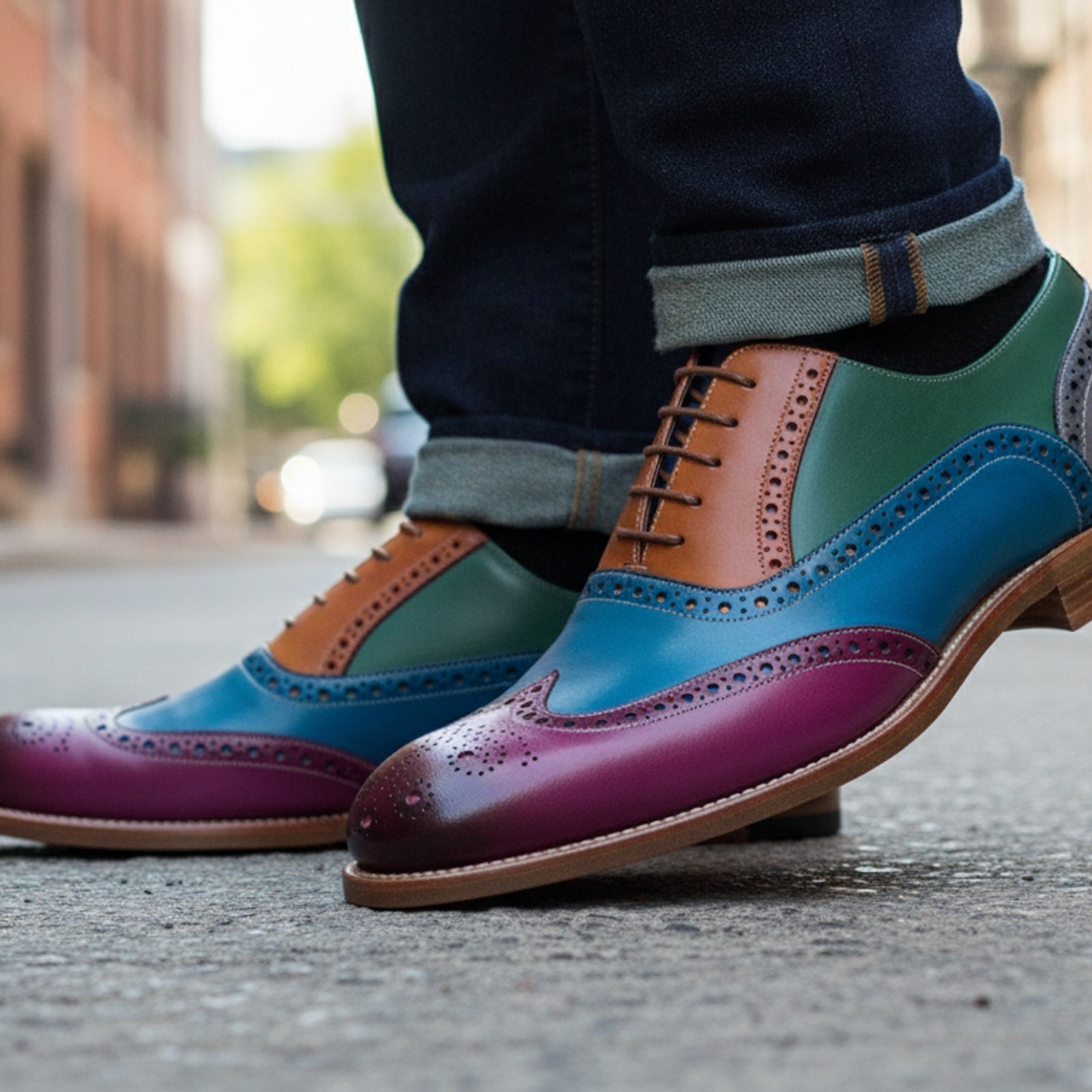 Men's Leather Wingtip Brogue Shoes - model-walking-street
