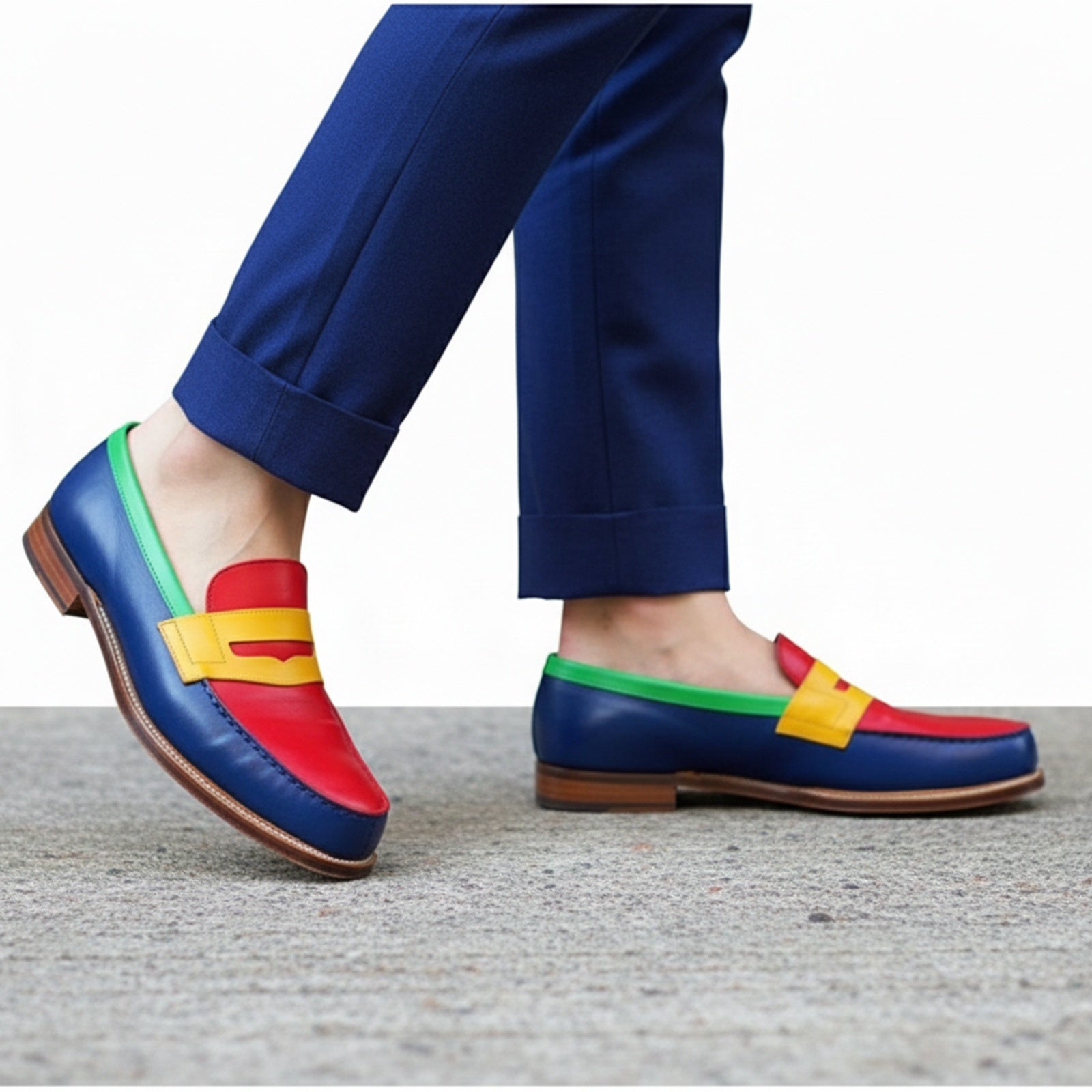 Men's Multi-color Leather Slip-on Loafers - model-walking-street