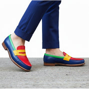 Men's Multi-color Leather Slip-on Loafers - model-walking-street