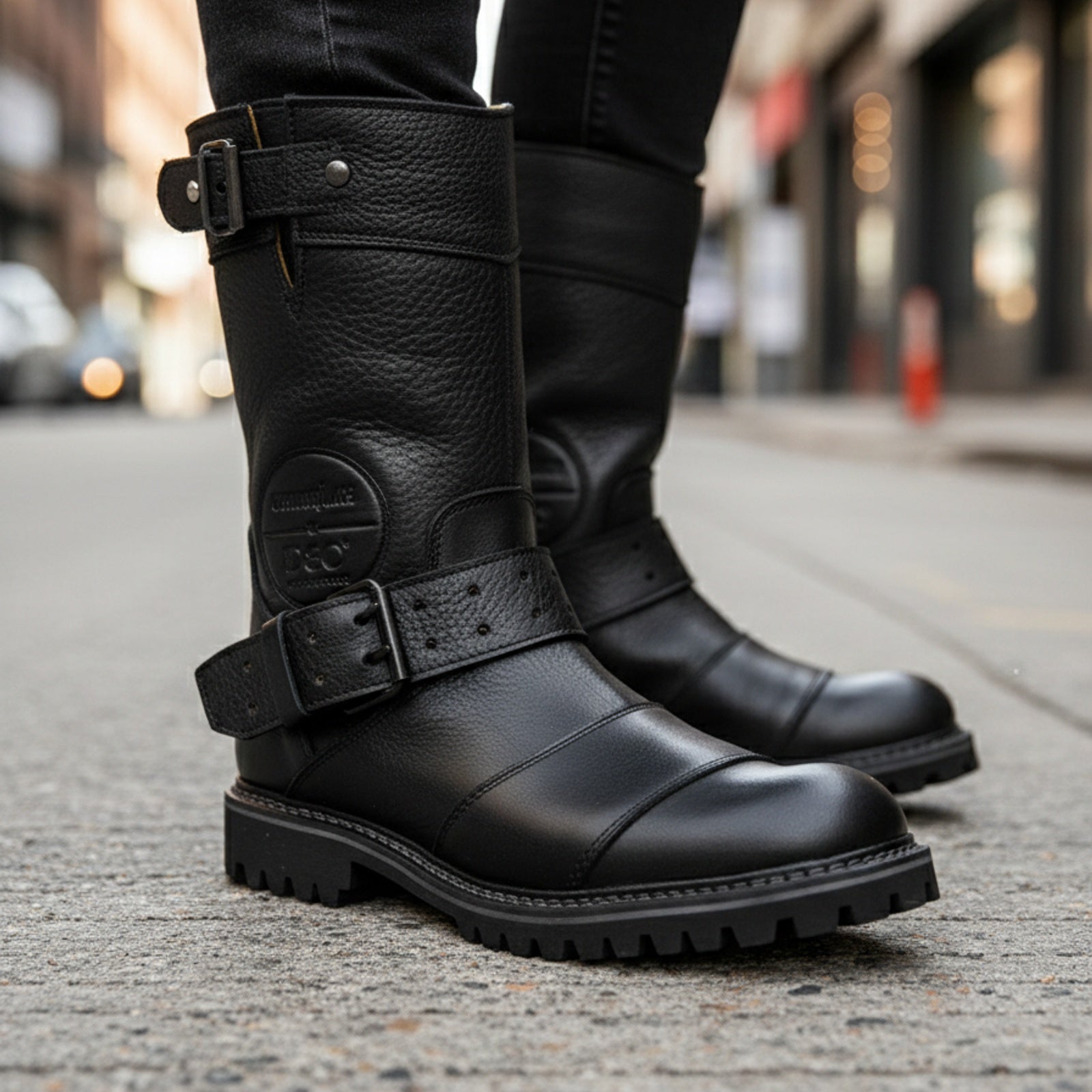 model-walking-street - Men's Oiled Leather Waterproof Zip-Up Boots