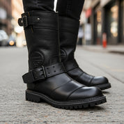 model-walking-street - Men's Oiled Leather Waterproof Zip-Up Boots